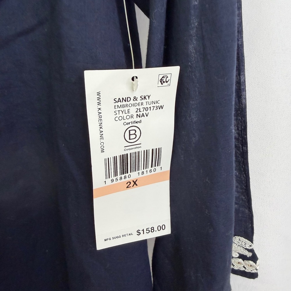 Karen Kane Embroidered‎ Tunic Top Navy Blue 2X NWT Luxury Boho Chic $158 - Picture 4 of 10